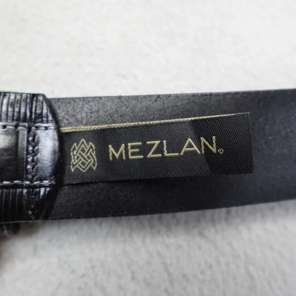 Mezlan Leather Belt Mens 40 Black Embossed Silver Buckle Designer Spain
